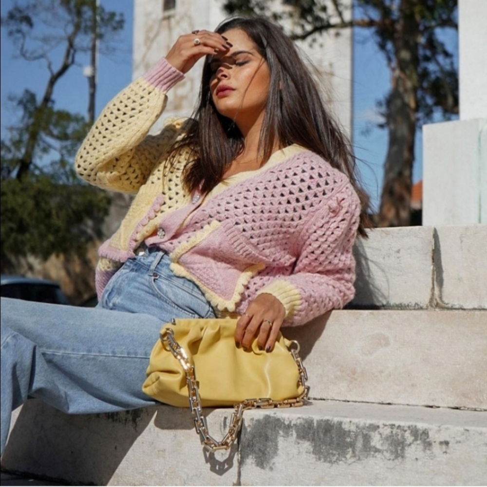 Zara* eyelet chunky knit oversized cardigan with jewel buttons - Picture 9 of 16